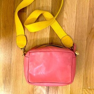 Clare V. Pink leather satchel with yellow strap